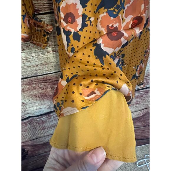 Free People Morning Light Floral Mini Dress in Yellow Gold Orange Womens Size 6 - Picture 7 of 9